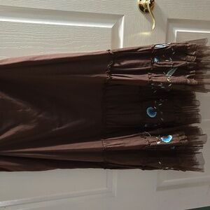 Vintage  Clues Collections brown long Flower Embroidered skirt 12